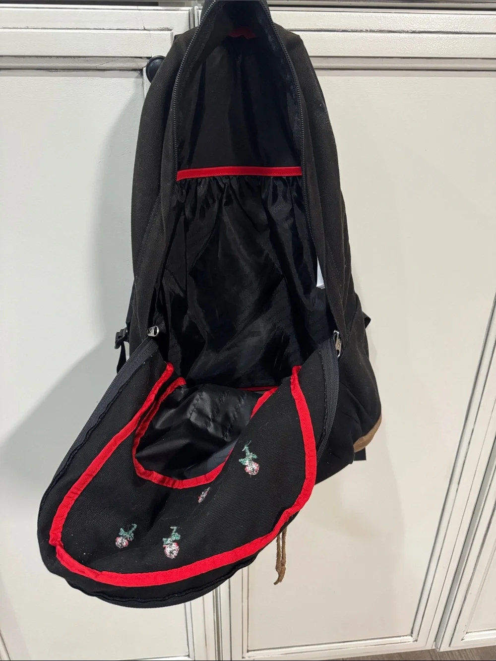 Vtg 90s Y2k JanSport Expressions backpack embroider red roses black brown suede - Picture 5 of 13